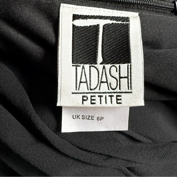 TADASHI S Petite Black Chiffon Pin Tucked Hi Lo Ruched  Cocktail Party Dress - Picture 8 of 15